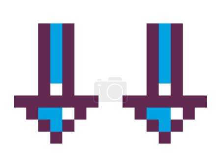 Illustration for Cursors showing direction, isolated pixelated arrows pointing down. Pointer icons for playing interface, old school 8 bit retro design. Pixel art for games, vector in flat style illustration - Royalty Free Image