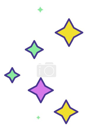 Illustration for Glowing and shining stars, isolated simple shapes, schematic representation of celestial bodies. Decoration or adornment for greeting card, space motif or ornament. Vector in flat style illustration - Royalty Free Image