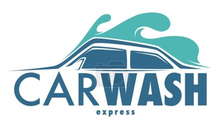 Illustration for Car cleaning service carwash station. Isolated icons vehicle and transport vector washing dirty transport water and foam cleanliness and hygiene transportation emblem or logo automobile maintenance - Royalty Free Image