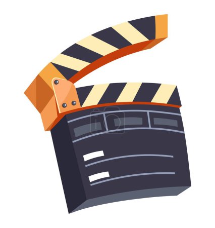 Illustration for Filmmaking industry, isolated movie clapper for starting action. Cinematography and cinema recording devices and equipment. Making films and production by directors and actors. Vector in flat style - Royalty Free Image