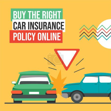 Illustration for Car insurance policy covering from incidents and accidents, get coverage in internet online. Guarantee from agency service. Promotional banner or advertisement. Vector in flat style illustration - Royalty Free Image
