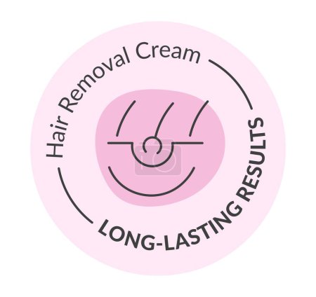 Illustration for Long lasting results of hair removal cream. Lotion helping with epilation and depilation. Beauty procedures and routine. Label or emblem for package, banner or logotype. Vector in flat style - Royalty Free Image