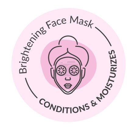 Illustration for Conditions and moisturizer, Brightening face mask for beauty. Cosmetic and dermatological procedures and products for girls. Label or emblem for package, banner or logotype. Vector in flat style - Royalty Free Image