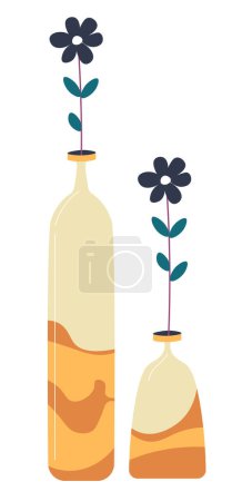 Illustration for Interior design and styling of living or working space. Isolated vase with flowers, decorative composition for contemporary dwelling or dwelling. Blooming decor for house. Vector in flat style - Royalty Free Image