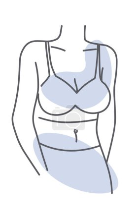 Téléchargez les illustrations : Women chest and belly, torso with breasts. Underwear advertisements or marketing, spa salon procedures for ladies. Isolated female body part. Monochrome sketch outline, vector in flat styles - en licence libre de droit