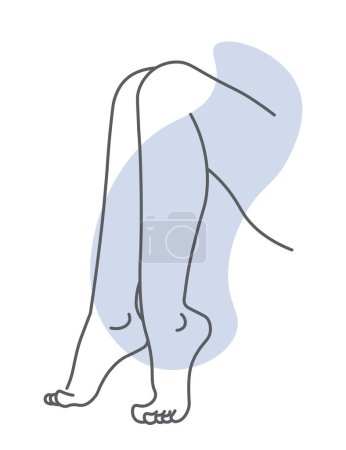 Illustration for Women legs, feets knees and ankles. Elegant and slim shape of girl. Laser epilation or depilation in salon, massage. Isolated female body part. Monochrome sketch outline, vector in flat style - Royalty Free Image