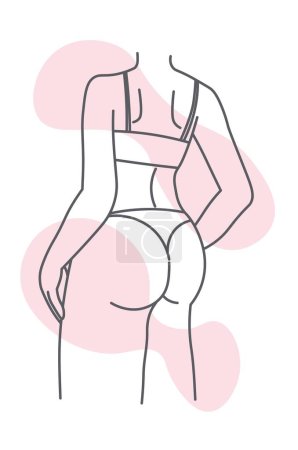 Téléchargez les illustrations : Girl standing with back, woman wearing underwear or lingerie. Buttocks and thighs of lady. Advertisement of clothes. Isolated female body part. Monochrome sketch outline, vector in flat style - en licence libre de droit
