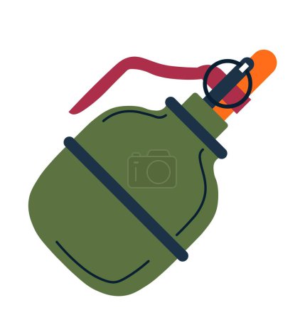 Ilustración de Hand grenade with pin, weaponry, and armament. Destructive arms for throwing at long distance. Muzzle with rifle, launcher and corpus. Isolated icon of explosive weapon. Vector in flat style - Imagen libre de derechos