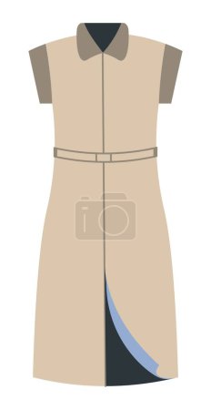 Illustration for Long sleeveless dress, fashionable clothes for women and girls. Isolated apparel of long robe with belt and collar, formalwear. Piece of clothing, fashion and design collection. Vector in flat style - Royalty Free Image