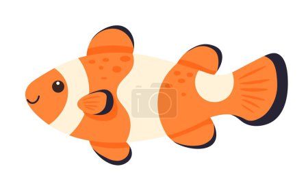 Illustration for Aquatic clown loach fish, isolated species for aquarium. Animal with fins and tail, stripes on body. Fauna of underwater, tropical and exotic water dweller. Vector in flat style illustration - Royalty Free Image
