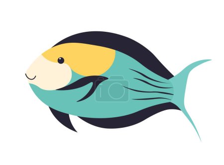 Ilustración de Aquatic animal with fins and tail, colorful body stripes. Isolated icon of fish, sea and wild life, marine creatures. Fauna of underwater, tropical and exotic water dweller. Vector in flat style - Imagen libre de derechos