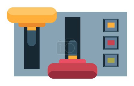 Illustration for Control system or panel with switchers or buttons for controlling electronic or electric appliances and instruments. Industrial types of equipment and levers with knobs. Vector in flat style - Royalty Free Image