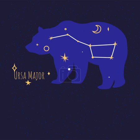 Illustration for Stars at night sky forming constellation of ursa major. Astronomy and space exploration, recognizable pattern made by celestial bodies. Astronomers search of pleiad. Vector in flat style illustration - Royalty Free Image