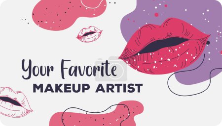 Téléchargez les illustrations : Business card of your favorite make up artist. Advertisement and marketing of services and offers by beauty salon or spa center. Applying cosmetics and advise of cosmetologist. Vector in flat style - en licence libre de droit