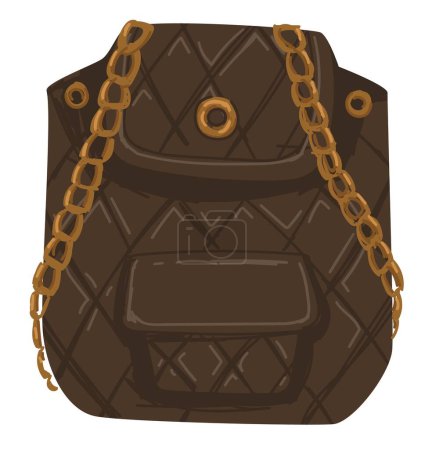 Illustration for Bag made of leather with decorative chains and pockets. Isolated stylish and fashionable accessories of 1990s. Woman handbag, shop or store assortment. Nineties designs. Vector in flat style - Royalty Free Image