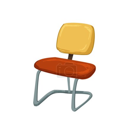 Illustration for Retro chair design of 1990s, isolated armchair with metal parts and soft fabric cloth. Furniture of 90s, interior and decoration of home. Minimalist comfortable stool for house. Vector in flat style - Royalty Free Image