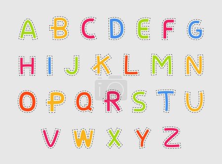 Illustration for Typography font design with colorful letters. Alphabet type with dotted line, elements set for creative sign, vector illustration. Typeface for handmade products logo, summer decoration - Royalty Free Image