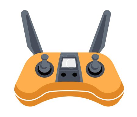 Illustration for Remote controller with buttons for gadgets or drones. Isolated modern technologies, unmanned aerial vehicles UAV controlling. Surveillance system filming from air. Vector in flat style illustration - Royalty Free Image