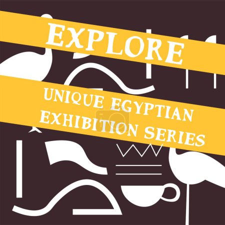 Illustration for Unique Egyptian exhibition series, explore culture and history of africa. Antiquity and past, landmarks and monuments, archaeology. Promotional banner, advertisement poster. Vector in flat style - Royalty Free Image