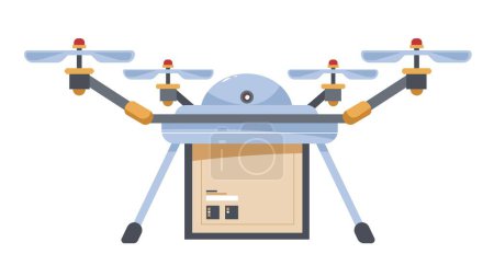 Illustration for Delivery and shipping by air, isolated drone with wings carrying order or package of client. Quick and easy completion from shop or store. Modern technologies in business. Vector in flat style - Royalty Free Image