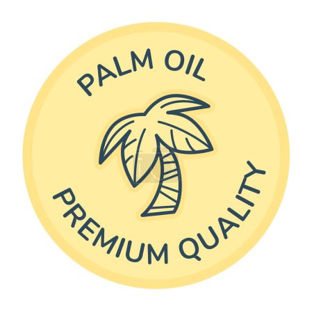 Illustration for Premium quality palm oil, isolated icon with tree and foliage. Tasty and organic ingredients for dishes. Promotional banner or logotype, logo or label, emblem for package. Vector in flat style - Royalty Free Image