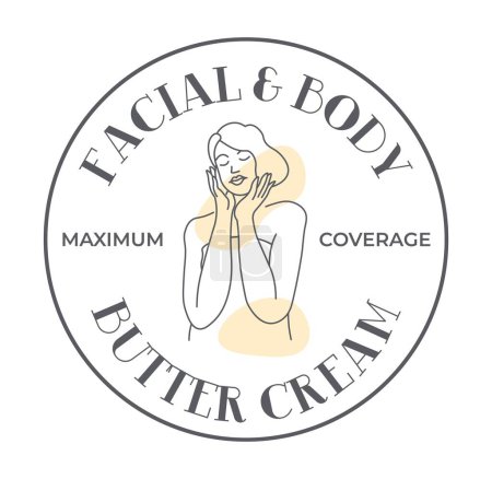 Illustration for Cosmetic products for women, maximum coverage of facial and body butter cream. Skincare and treatment for ladies. Gentle texture. Label or emblem for package, promo banner. Vector in flat style - Royalty Free Image