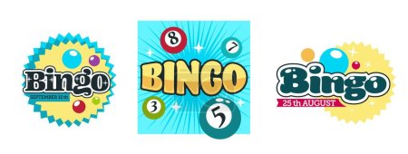 Illustration for Winning in gambling playing on money, isolated icons with gambling games. Bingo and lotto trying your luck and success. Entertainment and rest, numbers and random digits. Vector in flat style - Royalty Free Image
