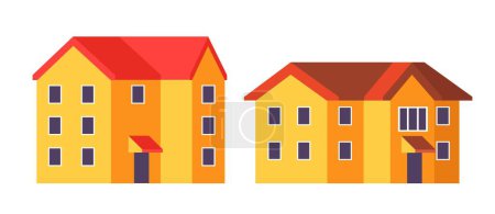 Dwelling or accommodation, isolated houses with apartments for living. Building construction with windows and roof, new complex for citizens of city or town, village. Vector in flat style illustration