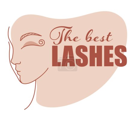 Illustration for Beauty salon for female to care for lashes, makeup and extension of eyelashes. Giving volume and natural effect. Processional treatment and care in studio. Banner or label. Vector in flat style - Royalty Free Image
