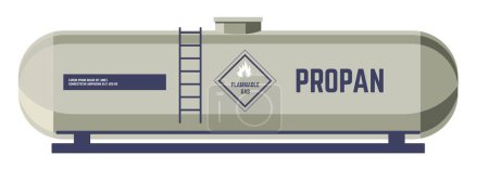 Filling station, propane in container, storage for industrial and domestic purposes. Dangerous liquid for charging, gasoline or fuel, canister with gasoline or oil. Vector in flat style illustration