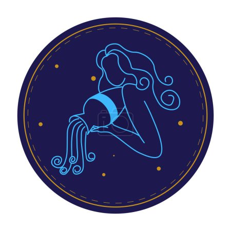 Illustration for Horoscope symbol in circle isolated aquarius astrological sign of water bearer with jug. Constellation and mythology, esoteric and personal traits of character of people born in winter. Vector in flat - Royalty Free Image