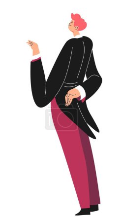 Illustration for Gentleman wearing tuxedo, isolated male character in costume. Waiter or butler for rich people. Servant or working stuff, concierge or guy at reception . Elegant personage. Vector in flat style - Royalty Free Image