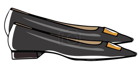 Ilustración de Zapatos de cuero en plataforma plana para uso diario, par aislado de calzado con hebilla decorativa. Accesorios y ropa para mujer, look casual y atuendos chic de moda. Ilustración vectorial - Imagen libre de derechos