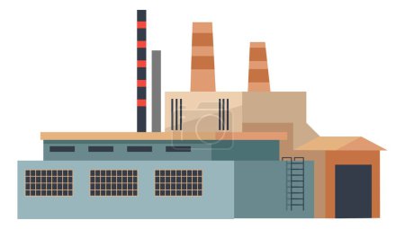Illustration for Industry or facility exterior, factory business with buildings, storage and pipes. Metallurgy or engineering, modern enterprise constructions and manufacture. Vector in flat style illustration - Royalty Free Image