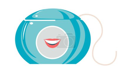 Illustration for Care for teeth and oral health, isolated dental floss in package. Product for reducing risk of bacteria and cavity, treatment and routine after course of meal. Daily habit, vector in flat style - Royalty Free Image