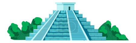 Illustration for Ancient citadel in Peru, machu picchu architecture, ancient city of inca civilization. Landscape with monument pyramid and greenery. Unesco heritage and old culture archaeology. Vector in flat style - Royalty Free Image