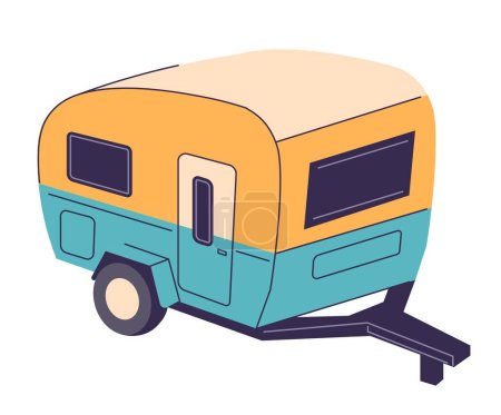 Trailer for traveling and tourism, isolated camper van with place for sleeping. Container with windows and doors, road trips. Car or vehicle for riding far. Vector in flat style illustration