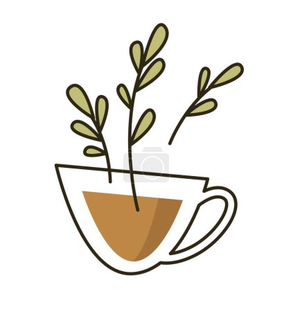 Illustration for Tea in cup of glass, isolated warm liquid with herbs. Organic and natural product in cafe or restaurant. Shop or store assortment of drinks. Beverage in mug with handle. Vector in flat style - Royalty Free Image