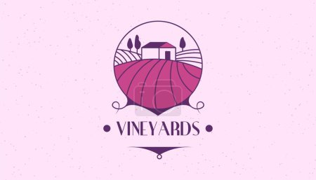 Illustration for Wine making and brewing process, isolated vineyards and farms with meadows and fields with grapes. Alcoholic beverages and drinks, agriculture and production of alcohol. Vector in flat styles - Royalty Free Image