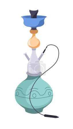 Illustration for Hookah equipment with pipe for smoking, bowl for water and plate for coal. Turkish traditional and cultural elements, smoke with different flavors and types. Vector in flat style illustration - Royalty Free Image