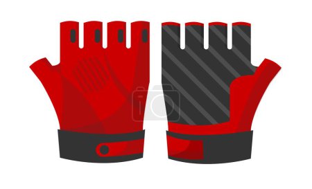 Illustration for Heavy lifting sports accessories and clothing for bodybuilders. Isolated soft leather gloves for increasing griping, barbell practicing and training, working out in gym. Vector in flat styles - Royalty Free Image