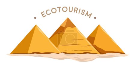 Illustration for Traveling and vacation in Egypt, isolated Egyptian pyramids in desert. Ancient architectural and historical landmark in African continent. Vacation and tourism for weekend. Vector in flat style - Royalty Free Image