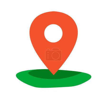 Illustration for Walking and trekking, hiking leisure or hobby. Isolated location or destination point on grass. Finishing or starting route or trip. Map pointer, gps and navigation sign. Vector in flat style - Royalty Free Image