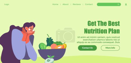Illustration for Proper nutrition planning for healthy lifestyle. Consideration of individual needs and limitations. Balanced diet for vegetarians, and vegans. Website landing page, internet site vector in flat style - Royalty Free Image