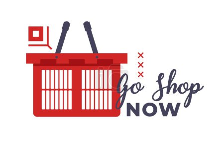 Illustration for Hurry to store, get promotional discounts on products, limited in time. Savings on favorite brands, guaranteed gift with purchase. Shopping cart offers for clients. Isolated icon vector in flat style - Royalty Free Image