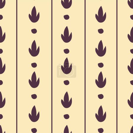 Illustration for Classic floral composition with straight vertical lines, florets and decorative dots. Modern decoration for materials and fabrics. Seamless pattern, wallpaper or print background. Vector in flat style - Royalty Free Image