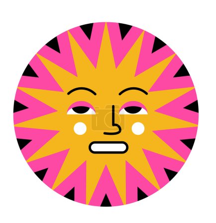 Illustration for Emoji of sense of annoyance or exasperation. Sun with facial expression conveying irritation. Round shaped character for expressing frustration or sarcasm in social media. Vector in flat style - Royalty Free Image