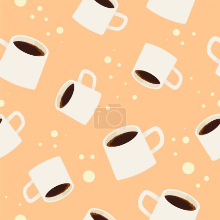White espresso coffee cup. Seamless pattern background. Vector illustration in flat style.