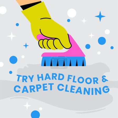 Floor and carpet cleaning service, care for rugs in workspace or home. Professional help and assistance with chores, and routine work. Promotional banner or advertisement. Vector in flat styles