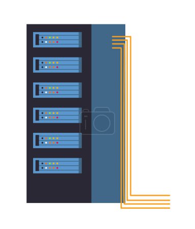 Database software for storing, securing and processing data on network. Isolated computing system designed to efficiently manage and serve files. Servers with slots and storage. Vector in flat style